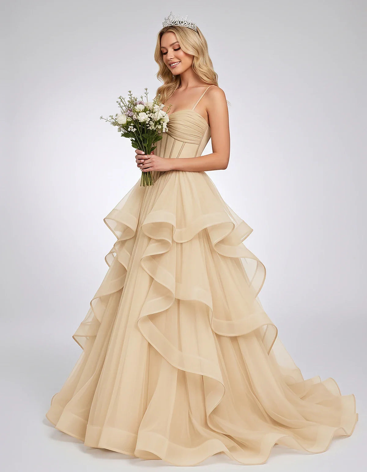 Organza Spaghetti Strap Sweetheart A-Line Ball Gown Maxi Dress for Party, Cocktail, Evening, Wedding Guest & Summer Events, s | SKU: VMD-583920174628315-BEIGE-L,VMD-583920174628315-BEIGE-M,VMD-583920174628315-BEIGE-S,VMD-583920174628315-BEIGE-XL,VMD-583920174628315-BEIGE-XS