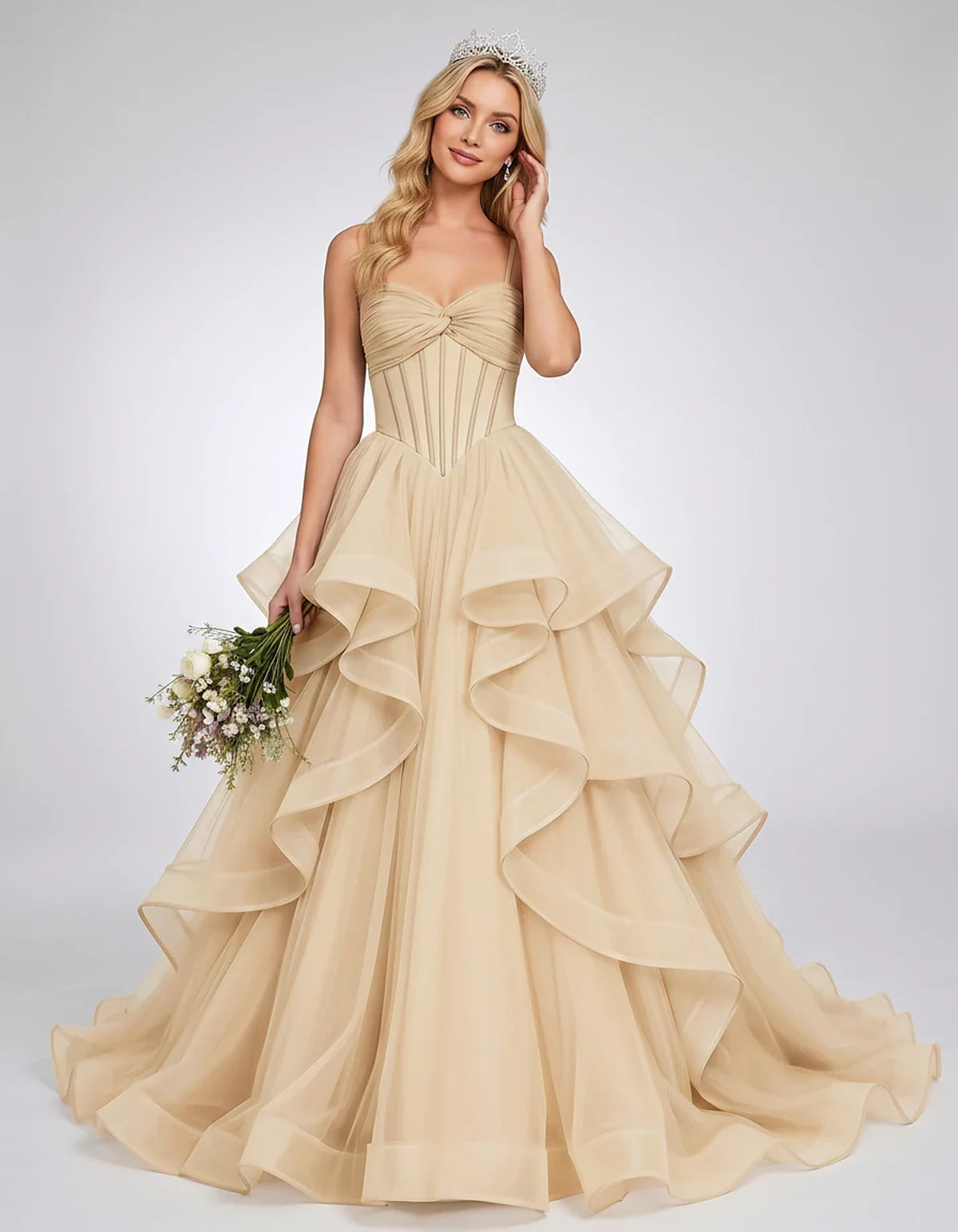 Organza Spaghetti Strap Sweetheart A-Line Ball Gown Maxi Dress for Party, Cocktail, Evening, Wedding Guest & Summer Events, f | SKU: VMD-583920174628315-BEIGE-L,VMD-583920174628315-BEIGE-M,VMD-583920174628315-BEIGE-S,VMD-583920174628315-BEIGE-XL,VMD-583920174628315-BEIGE-XS