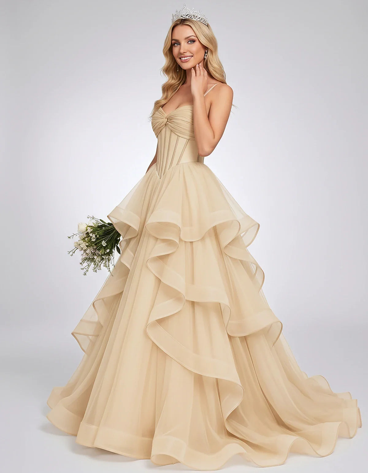 Organza Spaghetti Strap Sweetheart A-Line Ball Gown Maxi Dress for Party, Cocktail, Evening, Wedding Guest & Summer Events, s | SKU: VMD-583920174628315-BEIGE-L,VMD-583920174628315-BEIGE-M,VMD-583920174628315-BEIGE-S,VMD-583920174628315-BEIGE-XL,VMD-583920174628315-BEIGE-XS