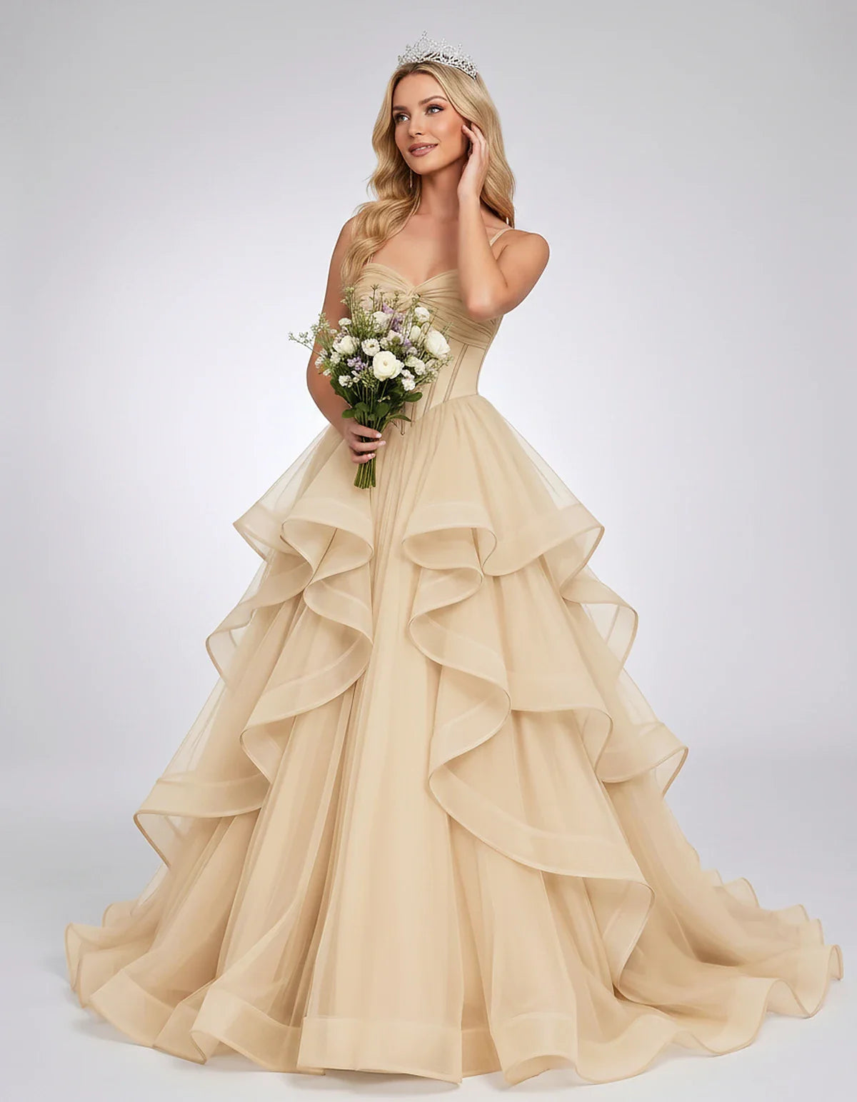 Organza Spaghetti Strap Sweetheart A-Line Ball Gown Maxi Dress for Party, Cocktail, Evening, Wedding Guest & Summer Events, f | SKU: VMD-583920174628315-BEIGE-L,VMD-583920174628315-BEIGE-M,VMD-583920174628315-BEIGE-S,VMD-583920174628315-BEIGE-XL,VMD-583920174628315-BEIGE-XS