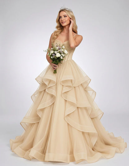 Organza Spaghetti Strap Sweetheart A-Line Ball Gown Maxi Dress for Party, Cocktail, Evening, Wedding Guest & Summer Events, f | SKU: VMD-583920174628315-BEIGE-L,VMD-583920174628315-BEIGE-M,VMD-583920174628315-BEIGE-S,VMD-583920174628315-BEIGE-XL,VMD-583920174628315-BEIGE-XS