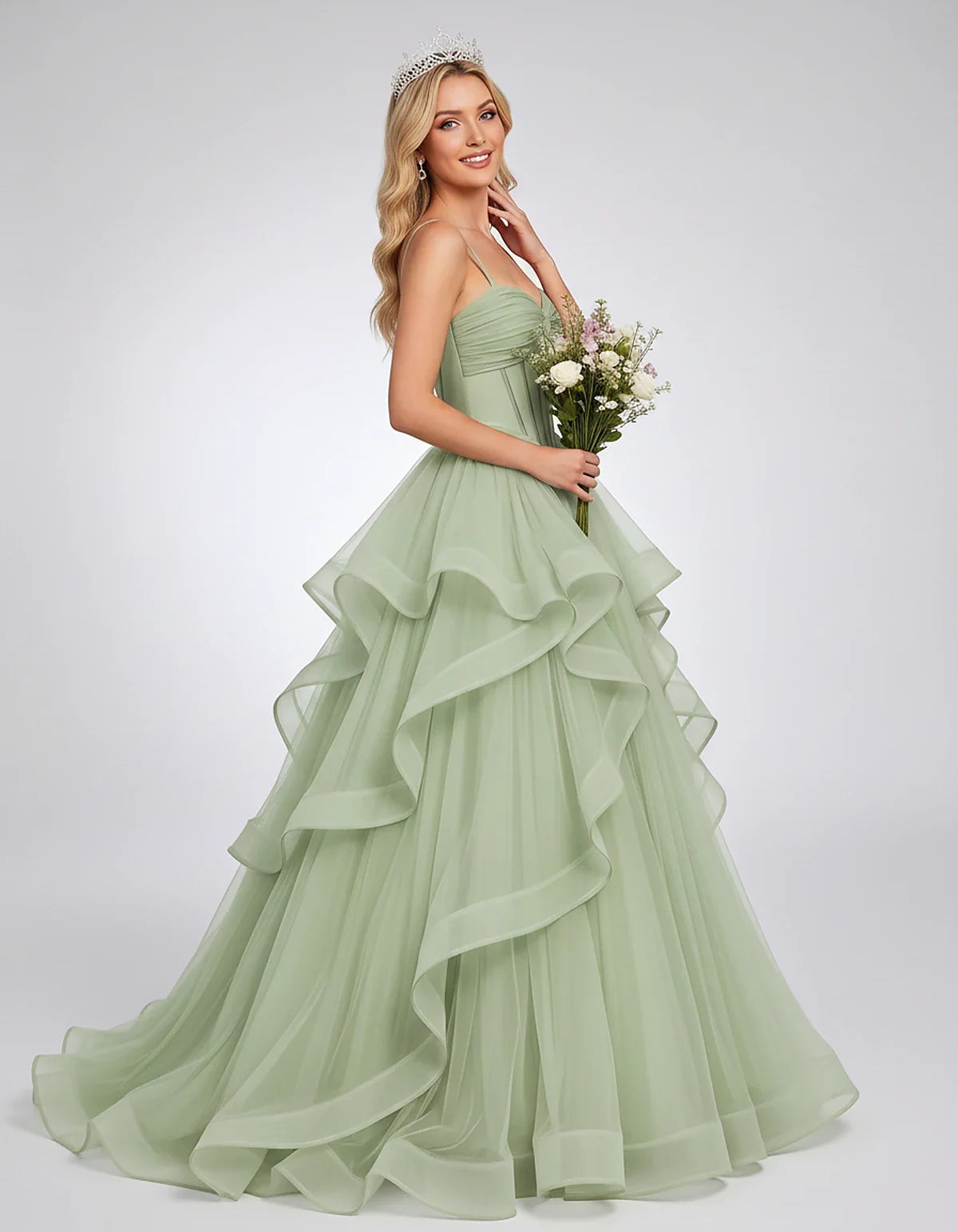 Organza Spaghetti Strap Sweetheart A-Line Ball Gown Maxi Dress for Party, Cocktail, Evening, Wedding Guest & Summer Events, s | SKU: VMD-583920174628315-SAGE-L,VMD-583920174628315-SAGE-M,VMD-583920174628315-SAGE-S,VMD-583920174628315-SAGE-XL,VMD-583920174628315-SAGE-XS