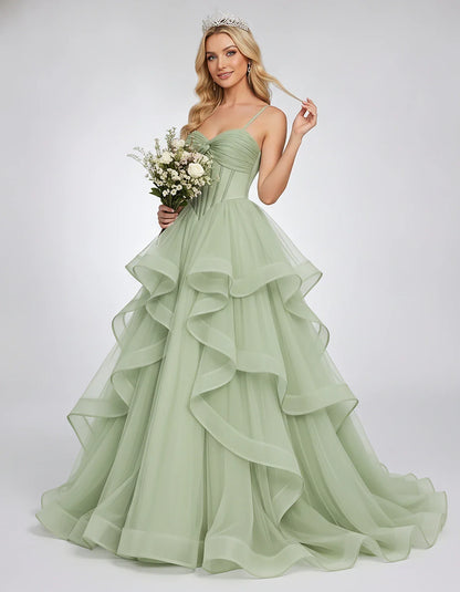 Organza Spaghetti Strap Sweetheart A-Line Ball Gown Maxi Dress for Party, Cocktail, Evening, Wedding Guest & Summer Events, f | SKU: VMD-583920174628315-SAGE-L,VMD-583920174628315-SAGE-M,VMD-583920174628315-SAGE-S,VMD-583920174628315-SAGE-XL,VMD-583920174628315-SAGE-XS