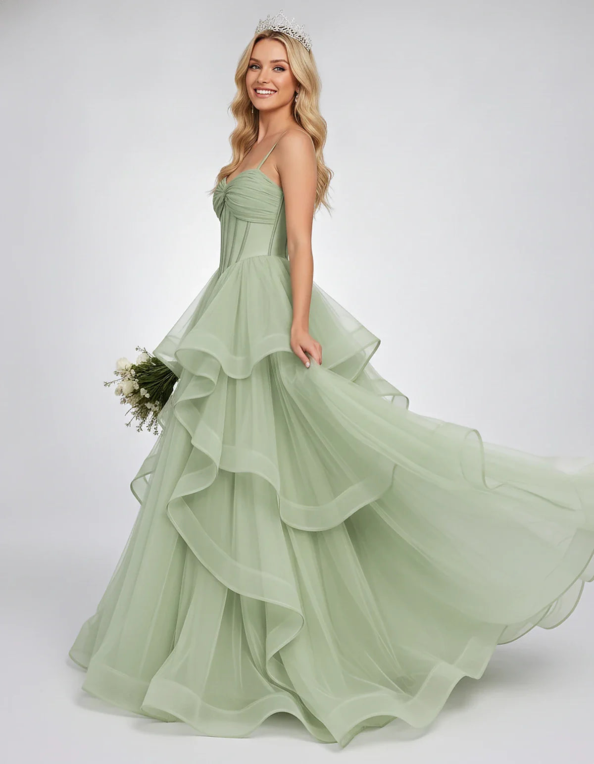 Organza Spaghetti Strap Sweetheart A-Line Ball Gown Maxi Dress for Party, Cocktail, Evening, Wedding Guest & Summer Events, s | SKU: VMD-583920174628315-SAGE-L,VMD-583920174628315-SAGE-M,VMD-583920174628315-SAGE-S,VMD-583920174628315-SAGE-XL,VMD-583920174628315-SAGE-XS