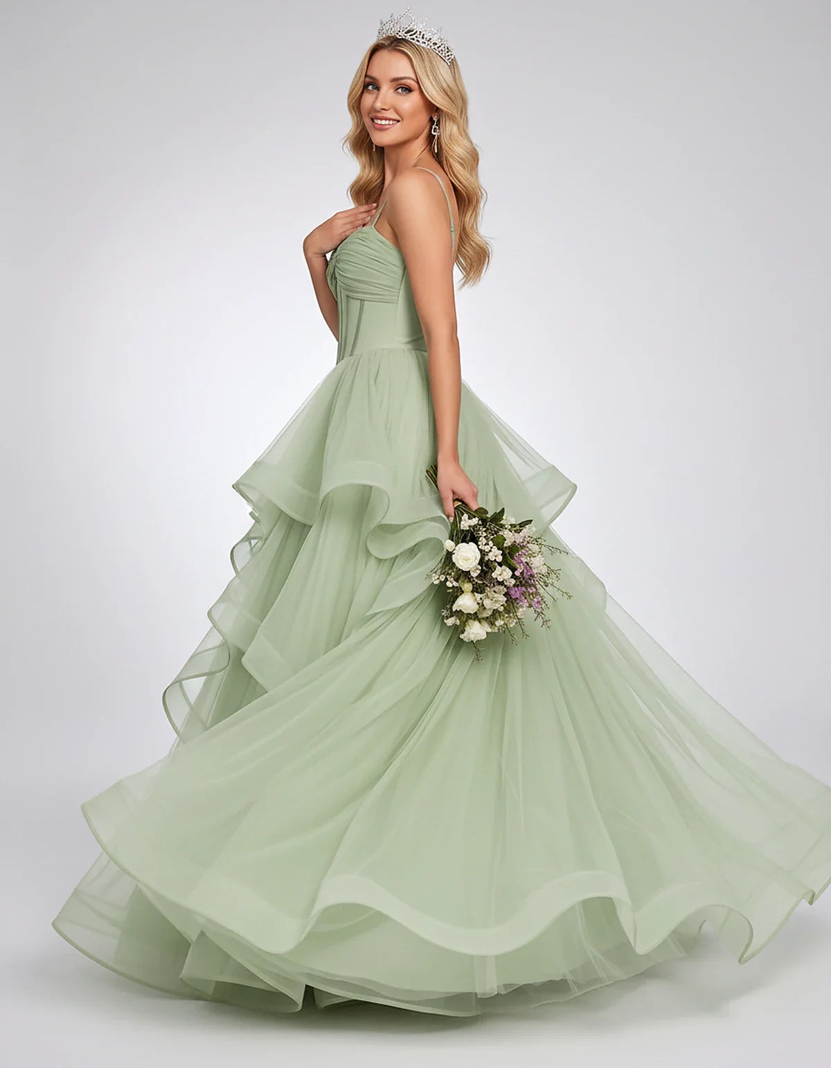 Organza Spaghetti Strap Sweetheart A-Line Ball Gown Maxi Dress for Party, Cocktail, Evening, Wedding Guest & Summer Events, s | SKU: VMD-583920174628315-SAGE-L,VMD-583920174628315-SAGE-M,VMD-583920174628315-SAGE-S,VMD-583920174628315-SAGE-XL,VMD-583920174628315-SAGE-XS