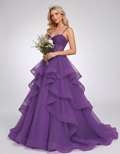 Organza Spaghetti Strap Sweetheart A-Line Ball Gown Maxi Dress for Party, Cocktail, Evening, Wedding Guest & Summer Events, s | SKU: VMD-583920174628315-PURPLE-L,VMD-583920174628315-PURPLE-M,VMD-583920174628315-PURPLE-S,VMD-583920174628315-PURPLE-XL,VMD-583920174628315-PURPLE-XS