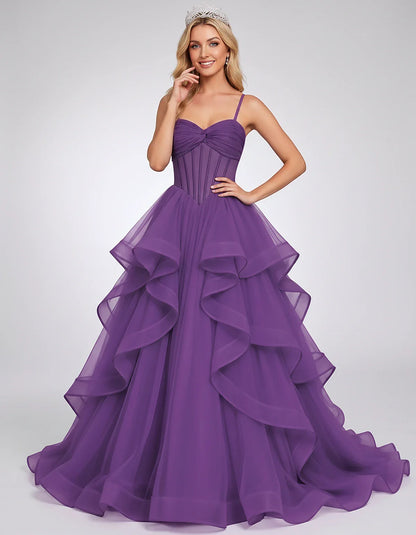 Organza Spaghetti Strap Sweetheart A-Line Ball Gown Maxi Dress for Party, Cocktail, Evening, Wedding Guest & Summer Events, f | SKU: VMD-583920174628315-PURPLE-L,VMD-583920174628315-PURPLE-M,VMD-583920174628315-PURPLE-S,VMD-583920174628315-PURPLE-XL,VMD-583920174628315-PURPLE-XS