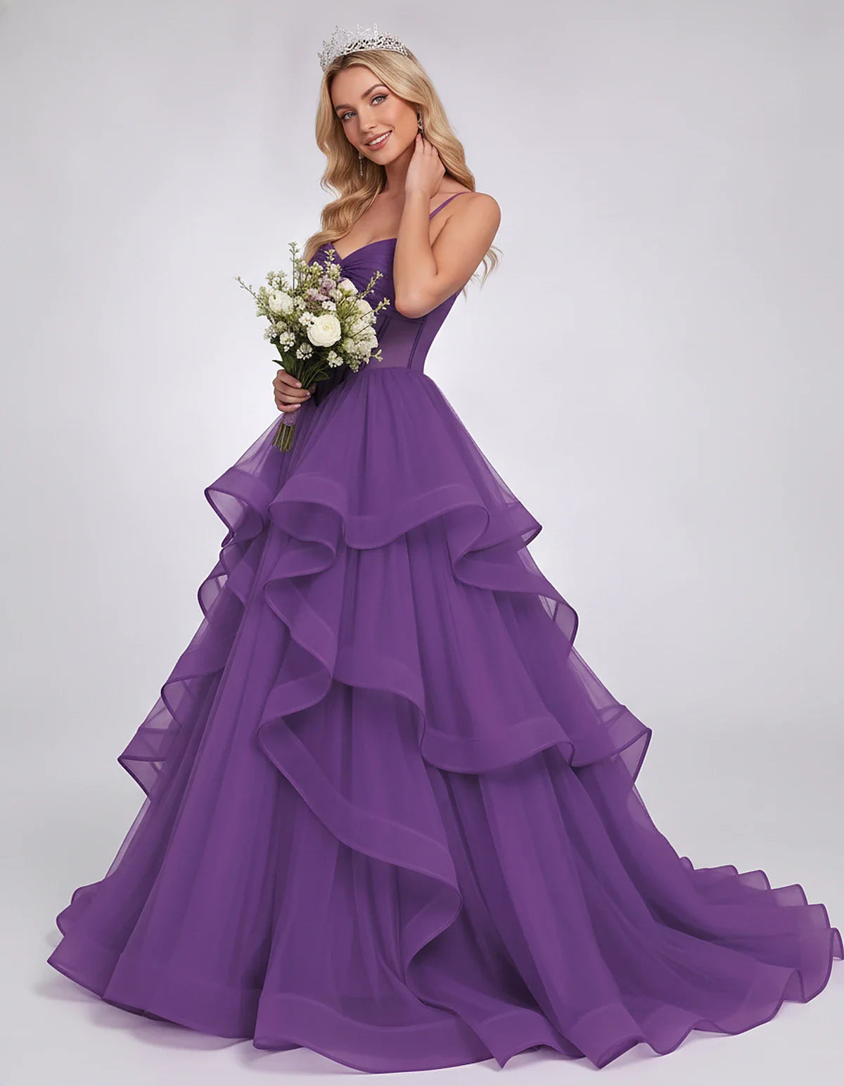Organza Spaghetti Strap Sweetheart A-Line Ball Gown Maxi Dress for Party, Cocktail, Evening, Wedding Guest & Summer Events, s | SKU: VMD-583920174628315-PURPLE-L,VMD-583920174628315-PURPLE-M,VMD-583920174628315-PURPLE-S,VMD-583920174628315-PURPLE-XL,VMD-583920174628315-PURPLE-XS