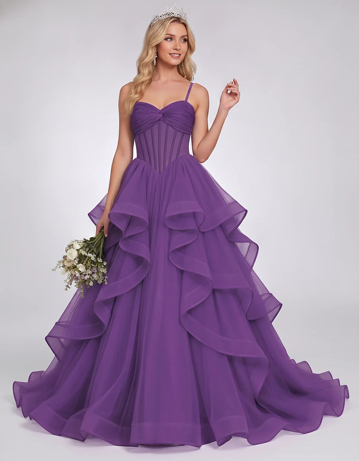 Organza Spaghetti Strap Sweetheart A-Line Ball Gown Maxi Dress for Party, Cocktail, Evening, Wedding Guest & Summer Events, f | SKU: VMD-583920174628315-PURPLE-L,VMD-583920174628315-PURPLE-M,VMD-583920174628315-PURPLE-S,VMD-583920174628315-PURPLE-XL,VMD-583920174628315-PURPLE-XS