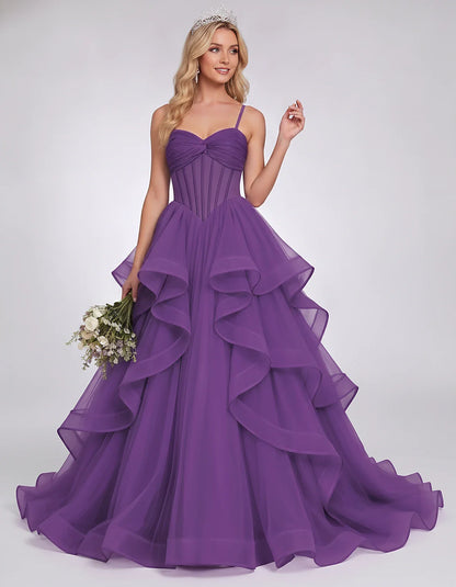 Organza Spaghetti Strap Sweetheart A-Line Ball Gown Maxi Dress for Party, Cocktail, Evening, Wedding Guest & Summer Events, f | SKU: VMD-583920174628315-PURPLE-L,VMD-583920174628315-PURPLE-M,VMD-583920174628315-PURPLE-S,VMD-583920174628315-PURPLE-XL,VMD-583920174628315-PURPLE-XS