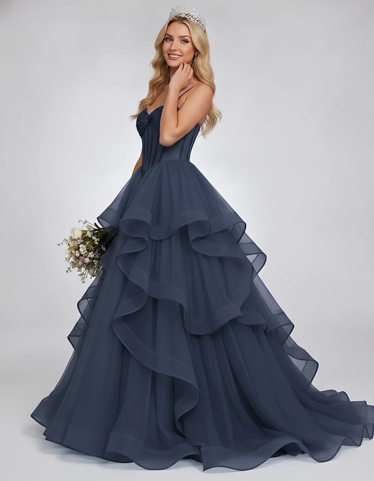 Organza Spaghetti Strap Sweetheart A-Line Ball Gown Maxi Dress for Party, Cocktail, Evening, Wedding Guest & Summer Events, s | SKU: VMD-583920174628315-NAVY-L,VMD-583920174628315-NAVY-M,VMD-583920174628315-NAVY-S,VMD-583920174628315-NAVY-XL,VMD-583920174628315-NAVY-XS