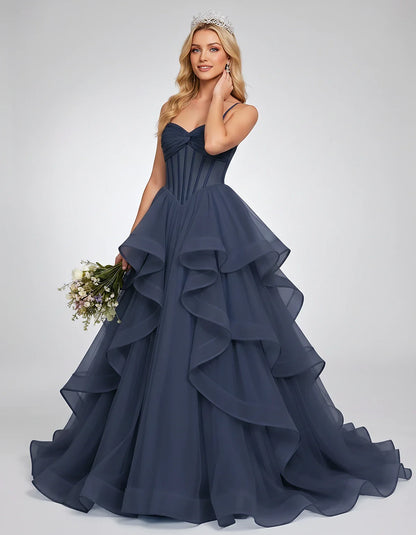 Organza Spaghetti Strap Sweetheart A-Line Ball Gown Maxi Dress for Party, Cocktail, Evening, Wedding Guest & Summer Events, f | SKU: VMD-583920174628315-NAVY-L,VMD-583920174628315-NAVY-M,VMD-583920174628315-NAVY-S,VMD-583920174628315-NAVY-XL,VMD-583920174628315-NAVY-XS