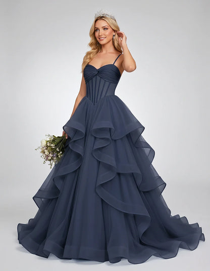 Organza Spaghetti Strap Sweetheart A-Line Ball Gown Maxi Dress for Party, Cocktail, Evening, Wedding Guest & Summer Events, f | SKU: VMD-583920174628315-NAVY-L,VMD-583920174628315-NAVY-M,VMD-583920174628315-NAVY-S,VMD-583920174628315-NAVY-XL,VMD-583920174628315-NAVY-XS