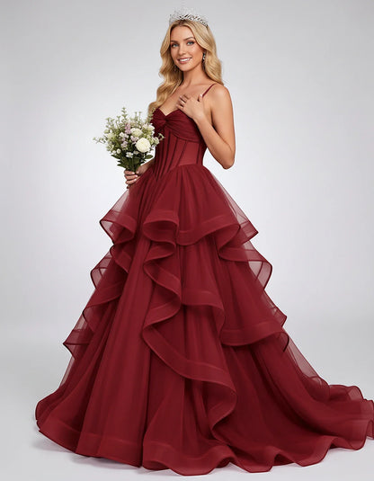 Organza Spaghetti Strap Sweetheart A-Line Ball Gown Maxi Dress for Party, Cocktail, Evening, Wedding Guest & Summer Events, s | SKU: VMD-583920174628315-BURGUNDY-L,VMD-583920174628315-BURGUNDY-M,VMD-583920174628315-BURGUNDY-S,VMD-583920174628315-BURGUNDY-XL,VMD-583920174628315-BURGUNDY-XS