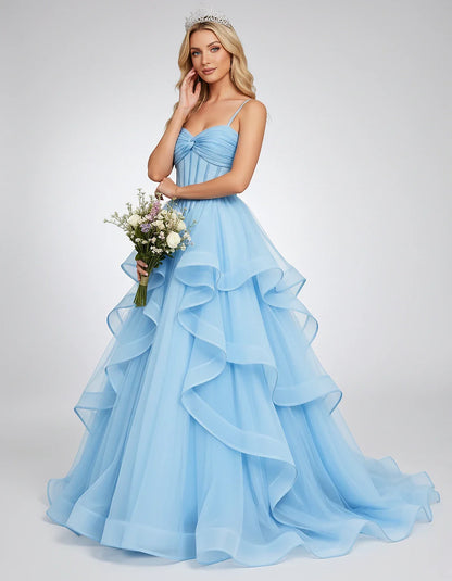 Organza Spaghetti Strap Sweetheart A-Line Ball Gown Maxi Dress for Party, Cocktail, Evening, Wedding Guest & Summer Events, f | SKU: VMD-583920174628315-LIGHTBLUE-L,VMD-583920174628315-LIGHTBLUE-M,VMD-583920174628315-LIGHTBLUE-S,VMD-583920174628315-LIGHTBLUE-XL,VMD-583920174628315-LIGHTBLUE-XS