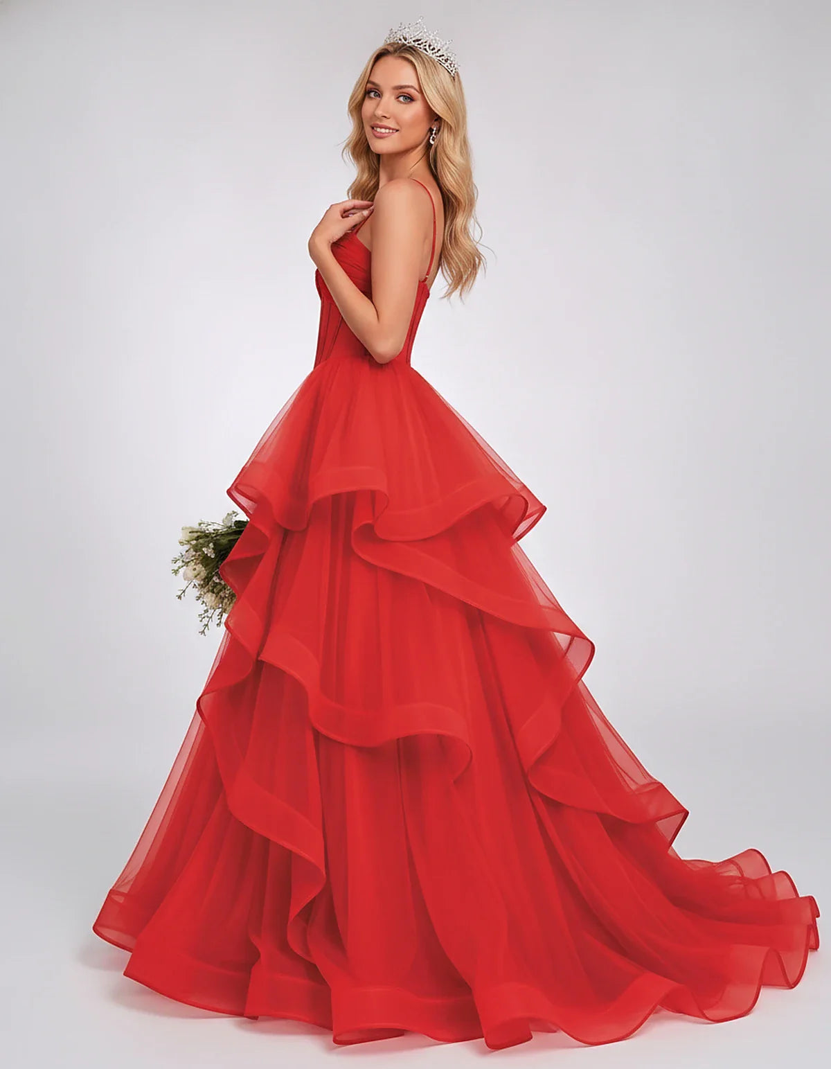 Organza Spaghetti Strap Sweetheart A-Line Ball Gown Maxi Dress for Party, Cocktail, Evening, Wedding Guest & Summer Events, s | SKU: VMD-583920174628315-RED-L,VMD-583920174628315-RED-M,VMD-583920174628315-RED-S,VMD-583920174628315-RED-XL,VMD-583920174628315-RED-XS
