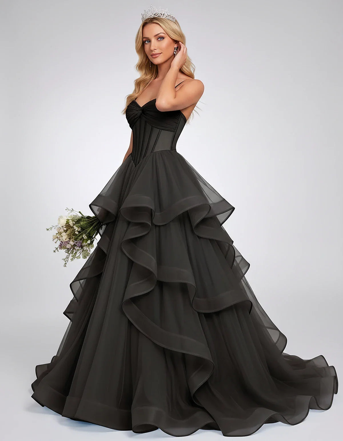 Organza Spaghetti Strap Sweetheart A-Line Ball Gown Maxi Dress for Party, Cocktail, Evening, Wedding Guest & Summer Events, s | SKU: VMD-583920174628315-BLACK-L,VMD-583920174628315-BLACK-M,VMD-583920174628315-BLACK-S,VMD-583920174628315-BLACK-XL,VMD-583920174628315-BLACK-XS