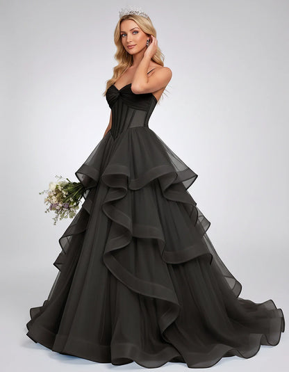 Organza Spaghetti Strap Sweetheart A-Line Ball Gown Maxi Dress for Party, Cocktail, Evening, Wedding Guest & Summer Events, s | SKU: VMD-583920174628315-BLACK-L,VMD-583920174628315-BLACK-M,VMD-583920174628315-BLACK-S,VMD-583920174628315-BLACK-XL,VMD-583920174628315-BLACK-XS