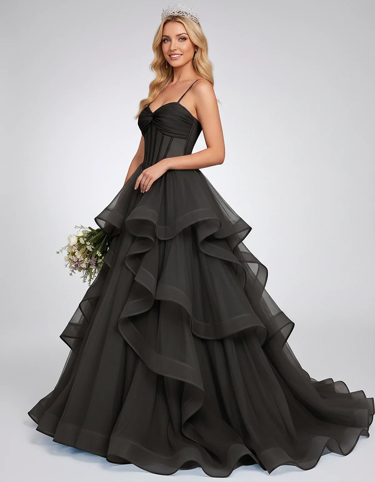 Organza Spaghetti Strap Sweetheart A-Line Ball Gown Maxi Dress for Party, Cocktail, Evening, Wedding Guest & Summer Events, s | SKU: VMD-583920174628315-BLACK-L,VMD-583920174628315-BLACK-M,VMD-583920174628315-BLACK-S,VMD-583920174628315-BLACK-XL,VMD-583920174628315-BLACK-XS