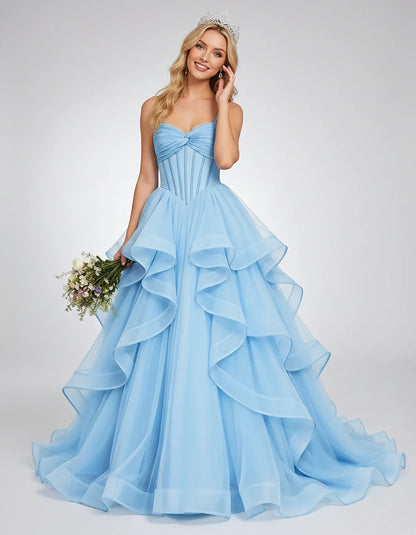 Organza Spaghetti Strap Sweetheart A-Line Ball Gown Maxi Dress for Party, Cocktail, Evening, Wedding Guest & Summer Events, f | SKU: VMD-583920174628315-LIGHTBLUE-L,VMD-583920174628315-LIGHTBLUE-M,VMD-583920174628315-LIGHTBLUE-S,VMD-583920174628315-LIGHTBLUE-XL,VMD-583920174628315-LIGHTBLUE-XS