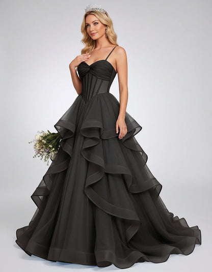 Organza Spaghetti Strap Sweetheart A-Line Ball Gown Maxi Dress for Party, Cocktail, Evening, Wedding Guest & Summer Events, s | SKU: VMD-583920174628315-BLACK-L,VMD-583920174628315-BLACK-M,VMD-583920174628315-BLACK-S,VMD-583920174628315-BLACK-XL,VMD-583920174628315-BLACK-XS