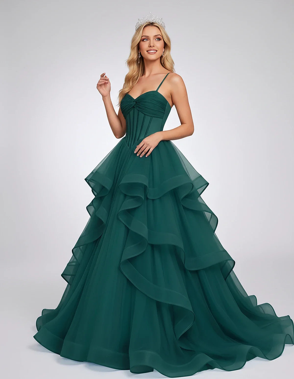 Organza Spaghetti Strap Sweetheart A-Line Ball Gown Maxi Dress for Party, Cocktail, Evening, Wedding Guest & Summer Events, f | SKU: VMD-583920174628315-TEAL-L,VMD-583920174628315-TEAL-M,VMD-583920174628315-TEAL-S,VMD-583920174628315-TEAL-XL,VMD-583920174628315-TEAL-XS