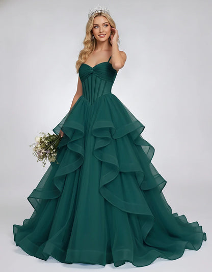 Organza Spaghetti Strap Sweetheart A-Line Ball Gown Maxi Dress for Party, Cocktail, Evening, Wedding Guest & Summer Events, f | SKU: VMD-583920174628315-TEAL-L,VMD-583920174628315-TEAL-M,VMD-583920174628315-TEAL-S,VMD-583920174628315-TEAL-XL,VMD-583920174628315-TEAL-XS
