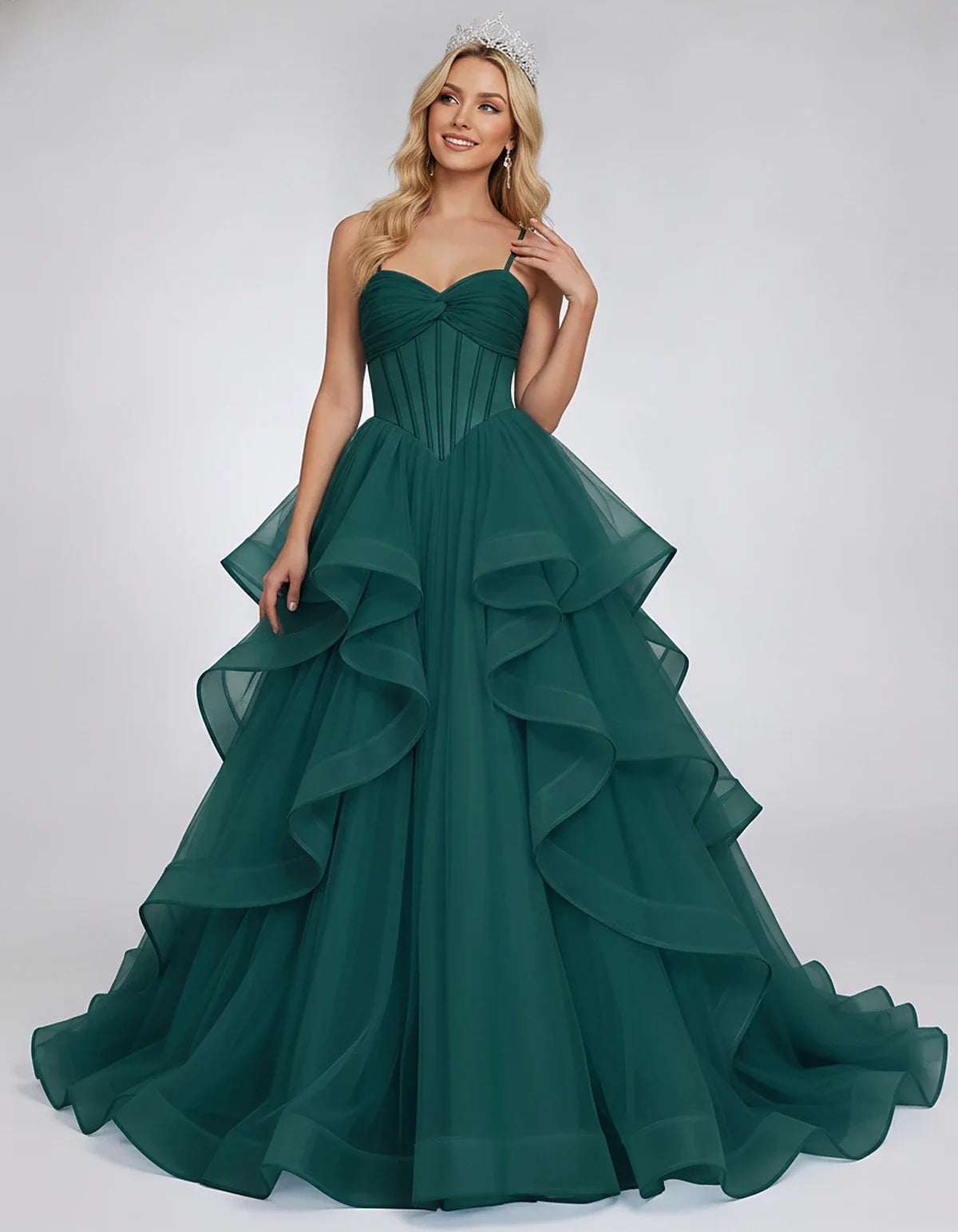 Organza Spaghetti Strap Sweetheart A-Line Ball Gown Maxi Dress for Party, Cocktail, Evening, Wedding Guest & Summer Events, f | SKU: VMD-583920174628315-TEAL-L,VMD-583920174628315-TEAL-M,VMD-583920174628315-TEAL-S,VMD-583920174628315-TEAL-XL,VMD-583920174628315-TEAL-XS