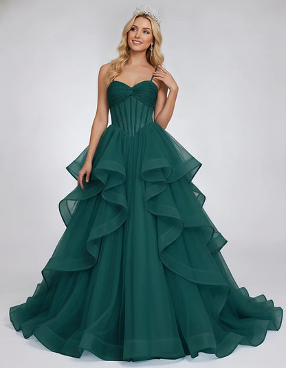 Organza Spaghetti Strap Sweetheart A-Line Ball Gown Maxi Dress for Party, Cocktail, Evening, Wedding Guest & Summer Events, f | SKU: VMD-583920174628315-TEAL-L,VMD-583920174628315-TEAL-M,VMD-583920174628315-TEAL-S,VMD-583920174628315-TEAL-XL,VMD-583920174628315-TEAL-XS