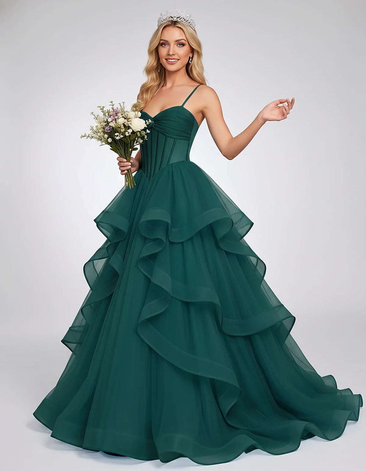 Organza Spaghetti Strap Sweetheart A-Line Ball Gown Maxi Dress for Party, Cocktail, Evening, Wedding Guest & Summer Events, f | SKU: VMD-583920174628315-TEAL-L,VMD-583920174628315-TEAL-M,VMD-583920174628315-TEAL-S,VMD-583920174628315-TEAL-XL,VMD-583920174628315-TEAL-XS