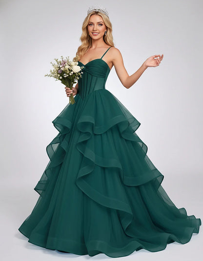 Organza Spaghetti Strap Sweetheart A-Line Ball Gown Maxi Dress for Party, Cocktail, Evening, Wedding Guest & Summer Events, f | SKU: VMD-583920174628315-TEAL-L,VMD-583920174628315-TEAL-M,VMD-583920174628315-TEAL-S,VMD-583920174628315-TEAL-XL,VMD-583920174628315-TEAL-XS
