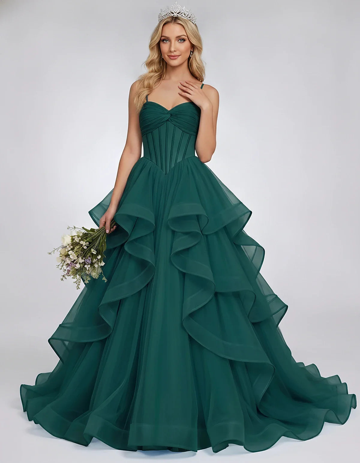 Organza Spaghetti Strap Sweetheart A-Line Ball Gown Maxi Dress for Party, Cocktail, Evening, Wedding Guest & Summer Events, f | SKU: VMD-583920174628315-TEAL-L,VMD-583920174628315-TEAL-M,VMD-583920174628315-TEAL-S,VMD-583920174628315-TEAL-XL,VMD-583920174628315-TEAL-XS