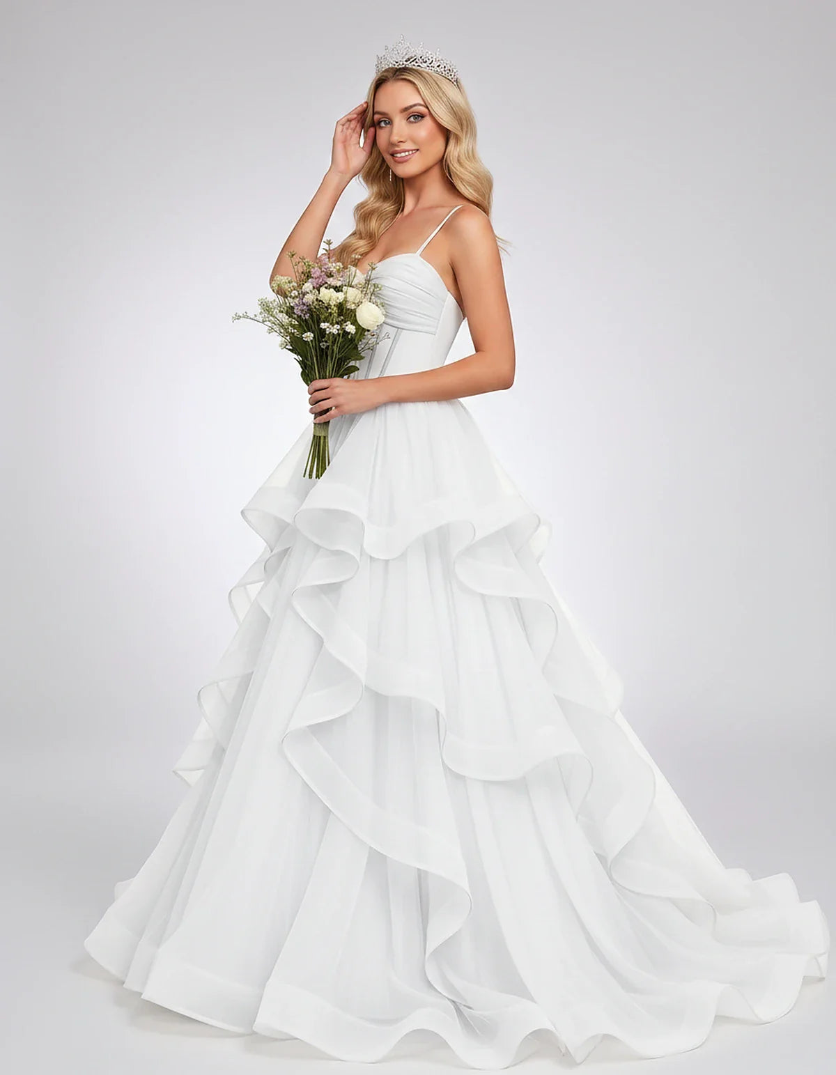 Organza Spaghetti Strap Sweetheart A-Line Ball Gown Maxi Dress for Party, Cocktail, Evening, Wedding Guest & Summer Events, f | SKU: VMD-583920174628315-WHITE-L,VMD-583920174628315-WHITE-M,VMD-583920174628315-WHITE-S,VMD-583920174628315-WHITE-XL,VMD-583920174628315-WHITE-XS