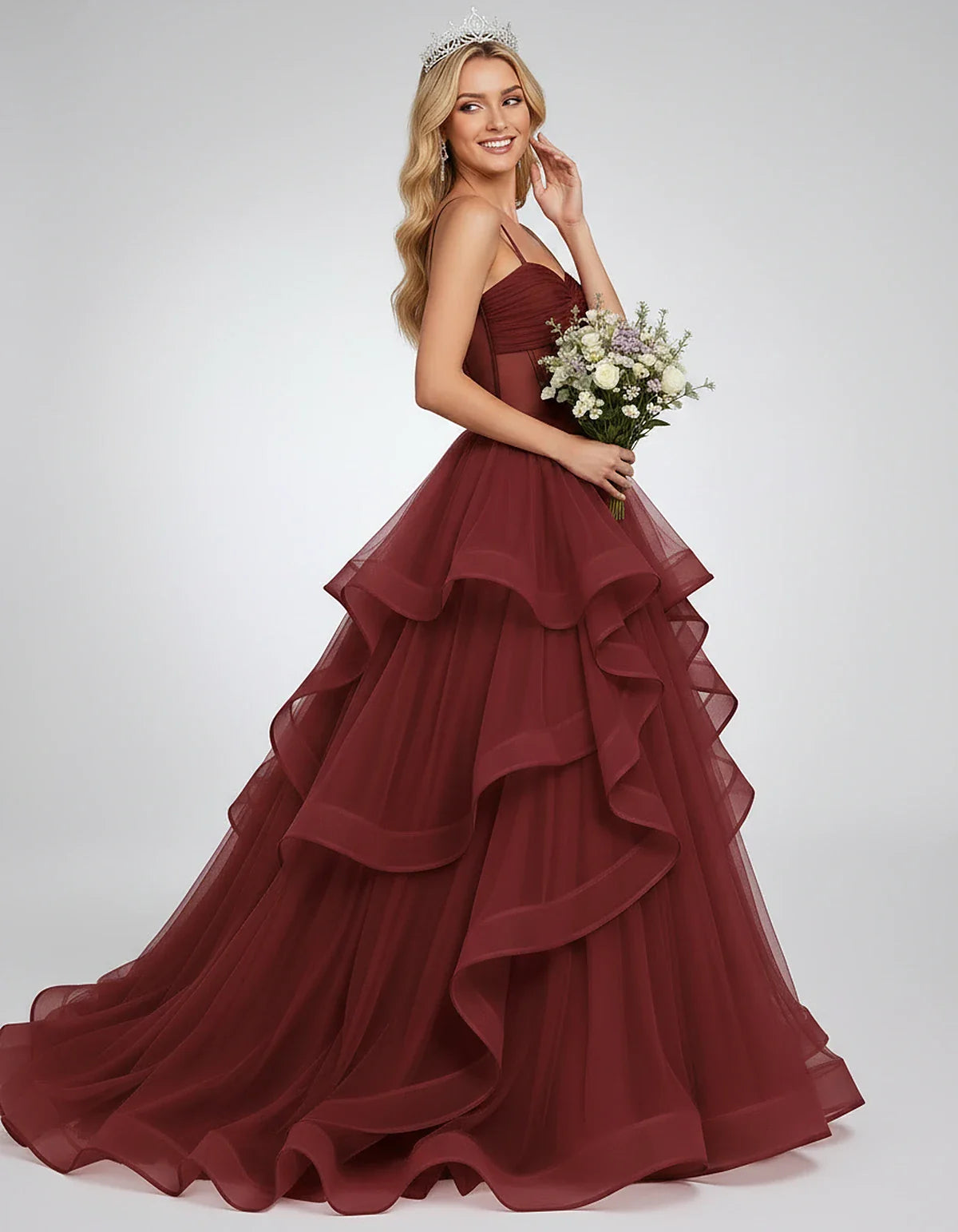 Organza Spaghetti Strap Sweetheart A-Line Ball Gown Maxi Dress for Party, Cocktail, Evening, Wedding Guest & Summer Events, s | SKU: VMD-583920174628315-WINE-L,VMD-583920174628315-WINE-M,VMD-583920174628315-WINE-S,VMD-583920174628315-WINE-XL,VMD-583920174628315-WINE-XS