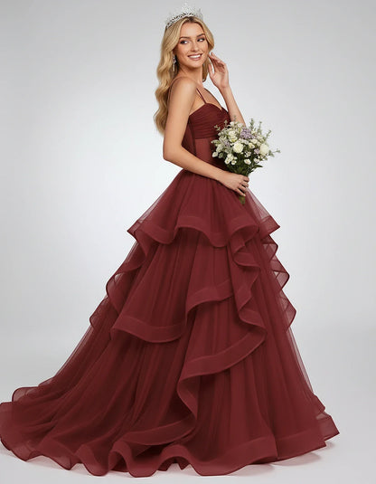 Organza Spaghetti Strap Sweetheart A-Line Ball Gown Maxi Dress for Party, Cocktail, Evening, Wedding Guest & Summer Events, s | SKU: VMD-583920174628315-WINE-L,VMD-583920174628315-WINE-M,VMD-583920174628315-WINE-S,VMD-583920174628315-WINE-XL,VMD-583920174628315-WINE-XS