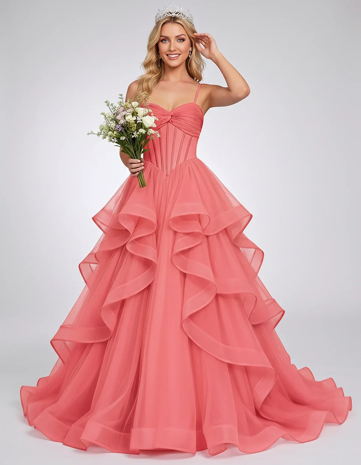Organza Spaghetti Strap Sweetheart A-Line Ball Gown Maxi Dress for Party, Cocktail, Evening, Wedding Guest & Summer Events, f | SKU: VMD-583920174628315-WINE-L,VMD-583920174628315-WINE-M,VMD-583920174628315-WINE-S,VMD-583920174628315-WINE-XL,VMD-583920174628315-WINE-XS