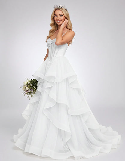 Organza Spaghetti Strap Sweetheart A-Line Ball Gown Maxi Dress for Party, Cocktail, Evening, Wedding Guest & Summer Events, s | SKU: VMD-583920174628315-WHITE-L,VMD-583920174628315-WHITE-M,VMD-583920174628315-WHITE-S,VMD-583920174628315-WHITE-XL,VMD-583920174628315-WHITE-XS