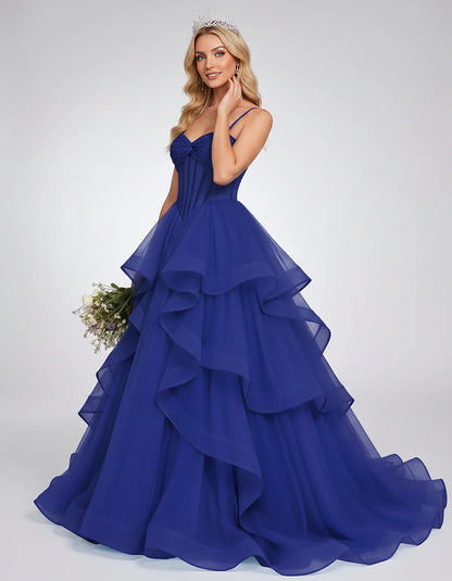 Organza Spaghetti Strap Sweetheart A-Line Ball Gown Maxi Dress for Party, Cocktail, Evening, Wedding Guest & Summer Events, s | SKU: VMD-583920174628315-BLUE-L,VMD-583920174628315-BLUE-M,VMD-583920174628315-BLUE-S,VMD-583920174628315-BLUE-XL,VMD-583920174628315-BLUE-XS