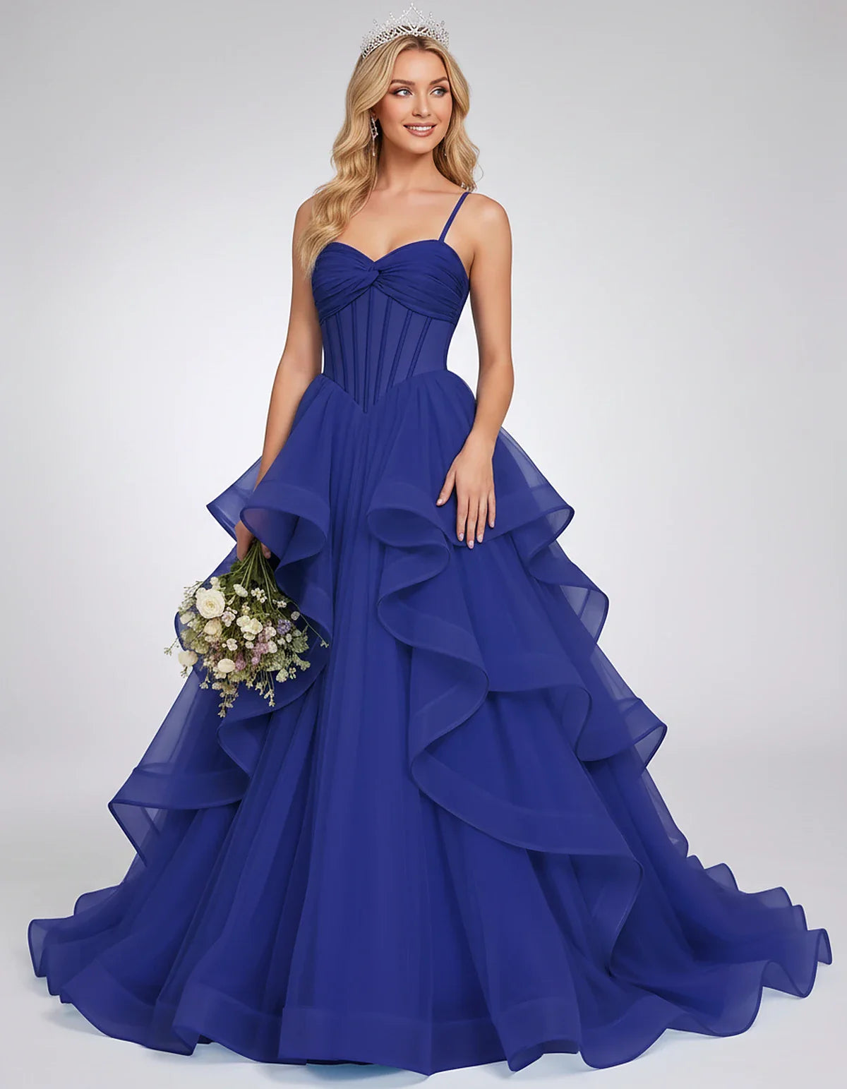 Organza Spaghetti Strap Sweetheart A-Line Ball Gown Maxi Dress for Party, Cocktail, Evening, Wedding Guest & Summer Events, f | SKU: VMD-583920174628315-BLUE-L,VMD-583920174628315-BLUE-M,VMD-583920174628315-BLUE-S,VMD-583920174628315-BLUE-XL,VMD-583920174628315-BLUE-XS