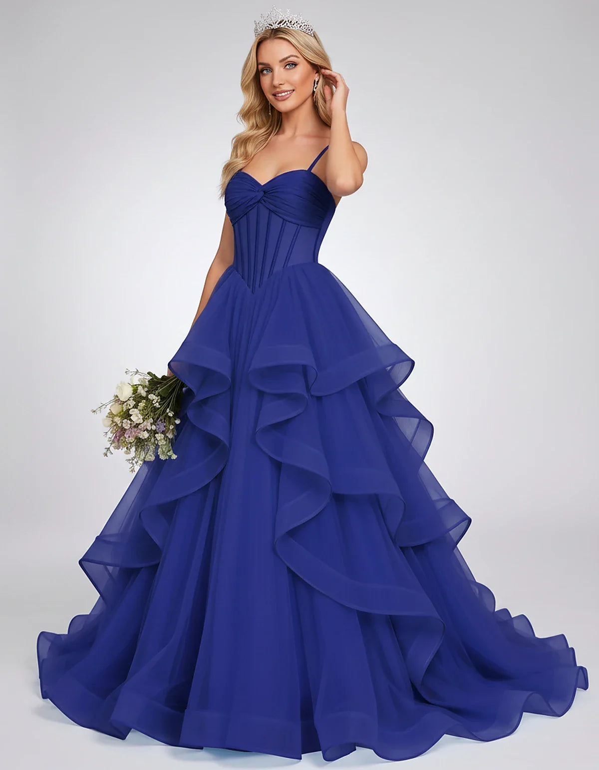 Organza Spaghetti Strap Sweetheart A-Line Ball Gown Maxi Dress for Party, Cocktail, Evening, Wedding Guest & Summer Events, f | SKU: VMD-583920174628315-BLUE-L,VMD-583920174628315-BLUE-M,VMD-583920174628315-BLUE-S,VMD-583920174628315-BLUE-XL,VMD-583920174628315-BLUE-XS