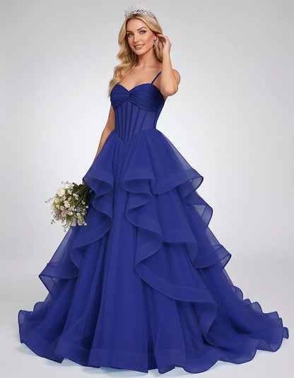 Organza Spaghetti Strap Sweetheart A-Line Ball Gown Maxi Dress for Party, Cocktail, Evening, Wedding Guest & Summer Events, f | SKU: VMD-583920174628315-BLUE-L,VMD-583920174628315-BLUE-M,VMD-583920174628315-BLUE-S,VMD-583920174628315-BLUE-XL,VMD-583920174628315-BLUE-XS