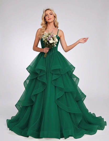 Organza Spaghetti Strap Sweetheart A-Line Ball Gown Maxi Dress for Party, Cocktail, Evening, Wedding Guest & Summer Events, f | SKU: VMD-583920174628315-GREEN-L,VMD-583920174628315-GREEN-M,VMD-583920174628315-GREEN-S,VMD-583920174628315-GREEN-XL,VMD-583920174628315-GREEN-XS