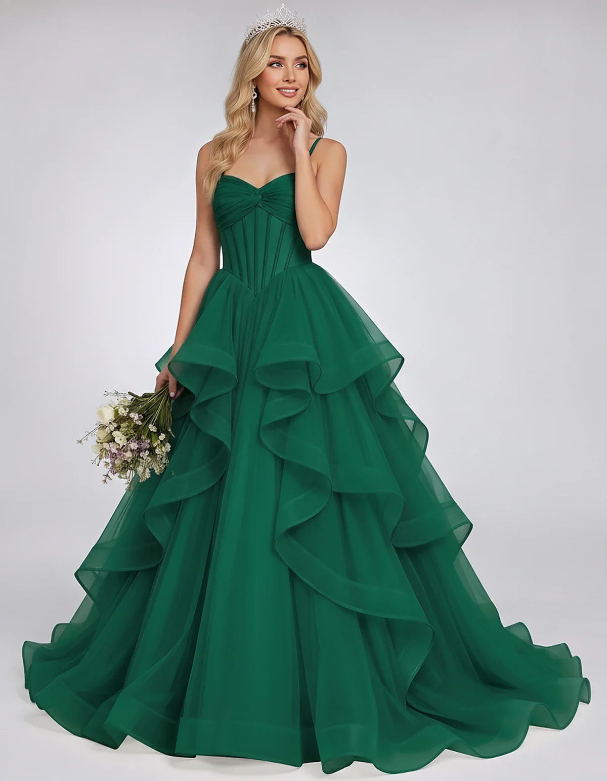Organza Spaghetti Strap Sweetheart A-Line Ball Gown Maxi Dress for Party, Cocktail, Evening, Wedding Guest & Summer Events, f | SKU: VMD-583920174628315-GREEN-L,VMD-583920174628315-GREEN-M,VMD-583920174628315-GREEN-S,VMD-583920174628315-GREEN-XL,VMD-583920174628315-GREEN-XS