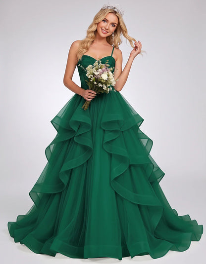 Organza Spaghetti Strap Sweetheart A-Line Ball Gown Maxi Dress for Party, Cocktail, Evening, Wedding Guest & Summer Events, f | SKU: VMD-583920174628315-GREEN-L,VMD-583920174628315-GREEN-M,VMD-583920174628315-GREEN-S,VMD-583920174628315-GREEN-XL,VMD-583920174628315-GREEN-XS