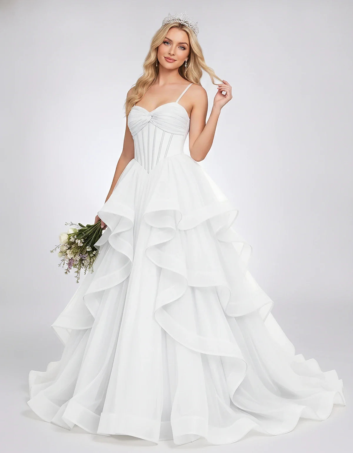 Organza Spaghetti Strap Sweetheart A-Line Ball Gown Maxi Dress for Party, Cocktail, Evening, Wedding Guest & Summer Events, f | SKU: VMD-583920174628315-WHITE-L,VMD-583920174628315-WHITE-M,VMD-583920174628315-WHITE-S,VMD-583920174628315-WHITE-XL,VMD-583920174628315-WHITE-XS