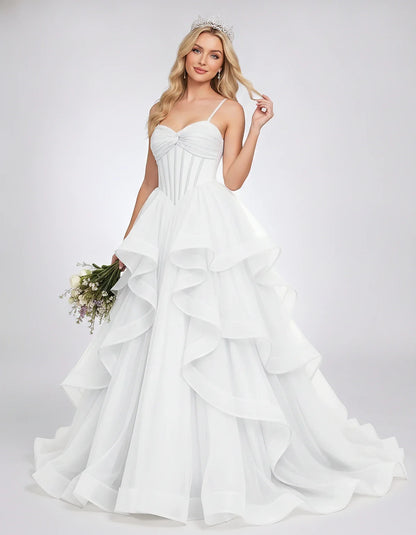Organza Spaghetti Strap Sweetheart A-Line Ball Gown Maxi Dress for Party, Cocktail, Evening, Wedding Guest & Summer Events, f | SKU: VMD-583920174628315-WHITE-L,VMD-583920174628315-WHITE-M,VMD-583920174628315-WHITE-S,VMD-583920174628315-WHITE-XL,VMD-583920174628315-WHITE-XS