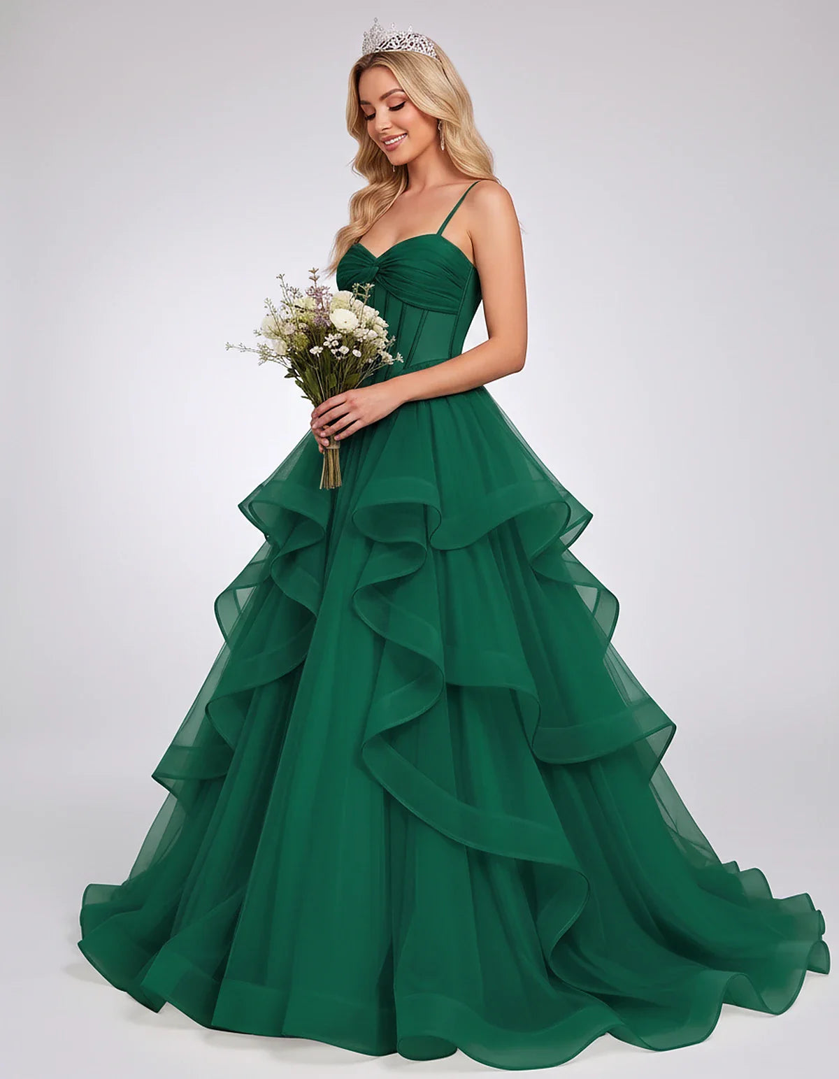 Organza Spaghetti Strap Sweetheart A-Line Ball Gown Maxi Dress for Party, Cocktail, Evening, Wedding Guest & Summer Events, s | SKU: VMD-583920174628315-GREEN-L,VMD-583920174628315-GREEN-M,VMD-583920174628315-GREEN-S,VMD-583920174628315-GREEN-XL,VMD-583920174628315-GREEN-XS