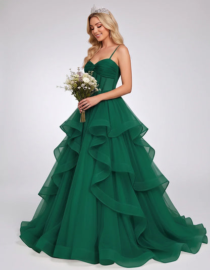 Organza Spaghetti Strap Sweetheart A-Line Ball Gown Maxi Dress for Party, Cocktail, Evening, Wedding Guest & Summer Events, s | SKU: VMD-583920174628315-GREEN-L,VMD-583920174628315-GREEN-M,VMD-583920174628315-GREEN-S,VMD-583920174628315-GREEN-XL,VMD-583920174628315-GREEN-XS