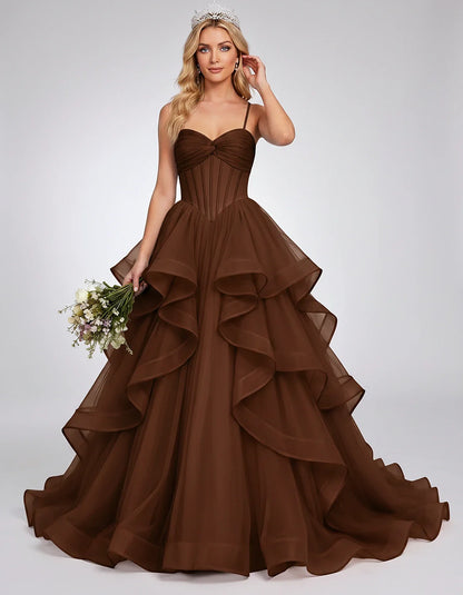Organza Spaghetti Strap Sweetheart A-Line Ball Gown Maxi Dress for Party, Cocktail, Evening, Wedding Guest & Summer Events in