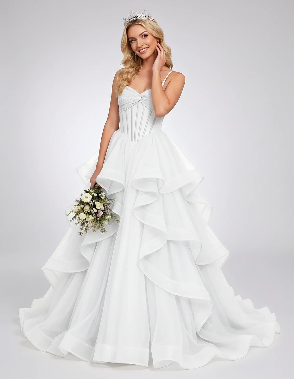 Organza Spaghetti Strap Sweetheart A-Line Ball Gown Maxi Dress for Party, Cocktail, Evening, Wedding Guest & Summer Events, f | SKU: VMD-583920174628315-WHITE-L,VMD-583920174628315-WHITE-M,VMD-583920174628315-WHITE-S,VMD-583920174628315-WHITE-XL,VMD-583920174628315-WHITE-XS